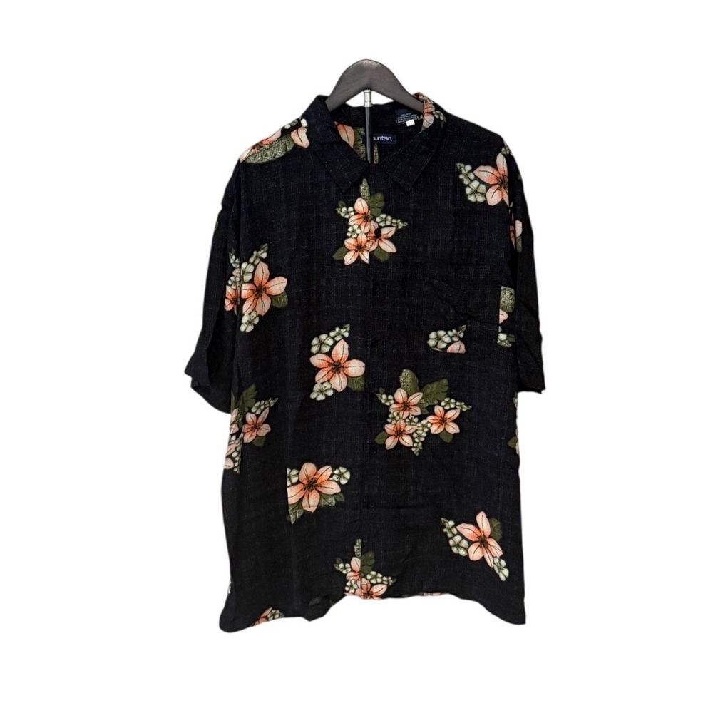 Puritan Hawaiian Floral Button Front Mens 2XL Black Rayon Tropical Camp Aloha